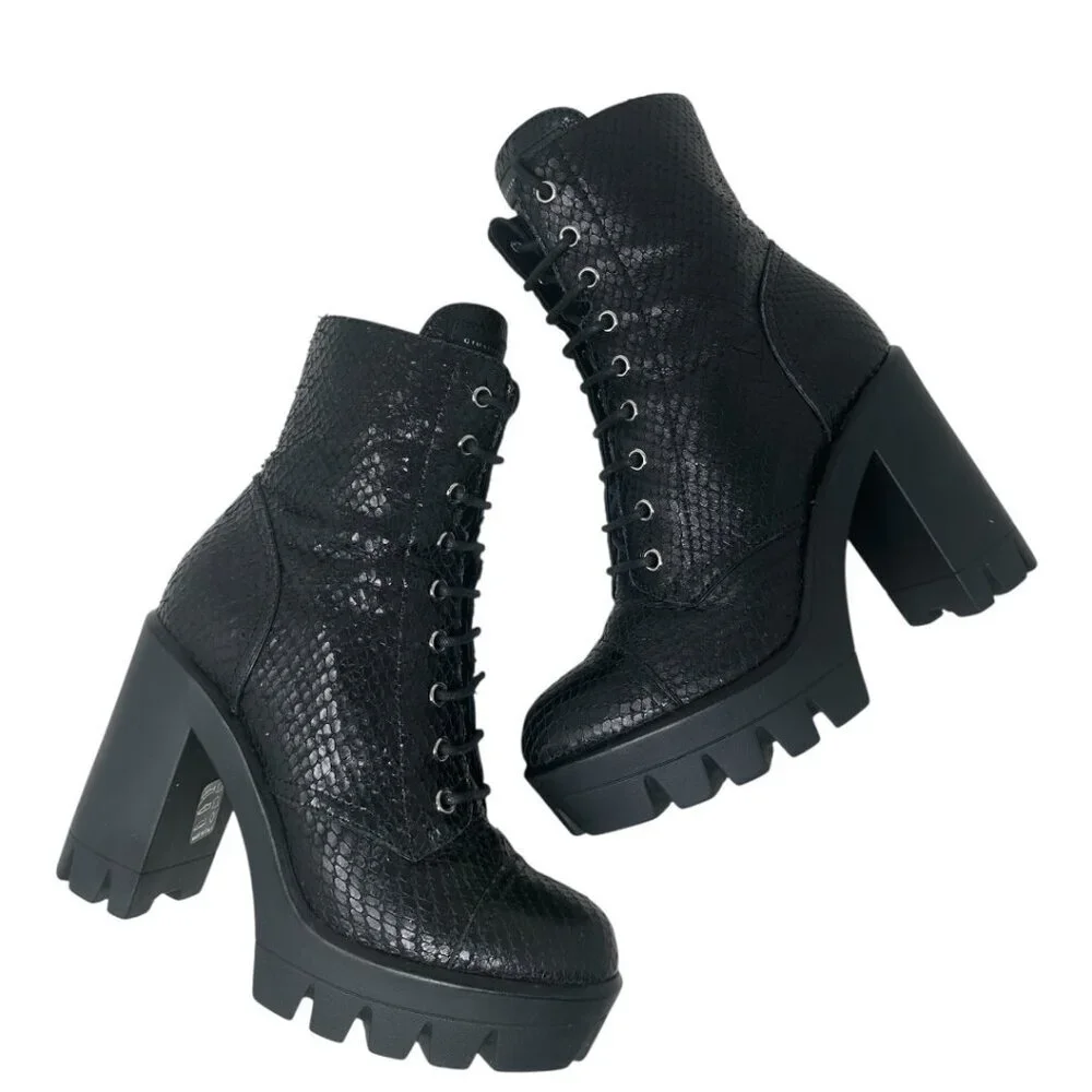 Giuseppe Zanotti Gintonic Black Snake Embossed Leather Combat Platform Boots 7.5 - Picture 3 of 12